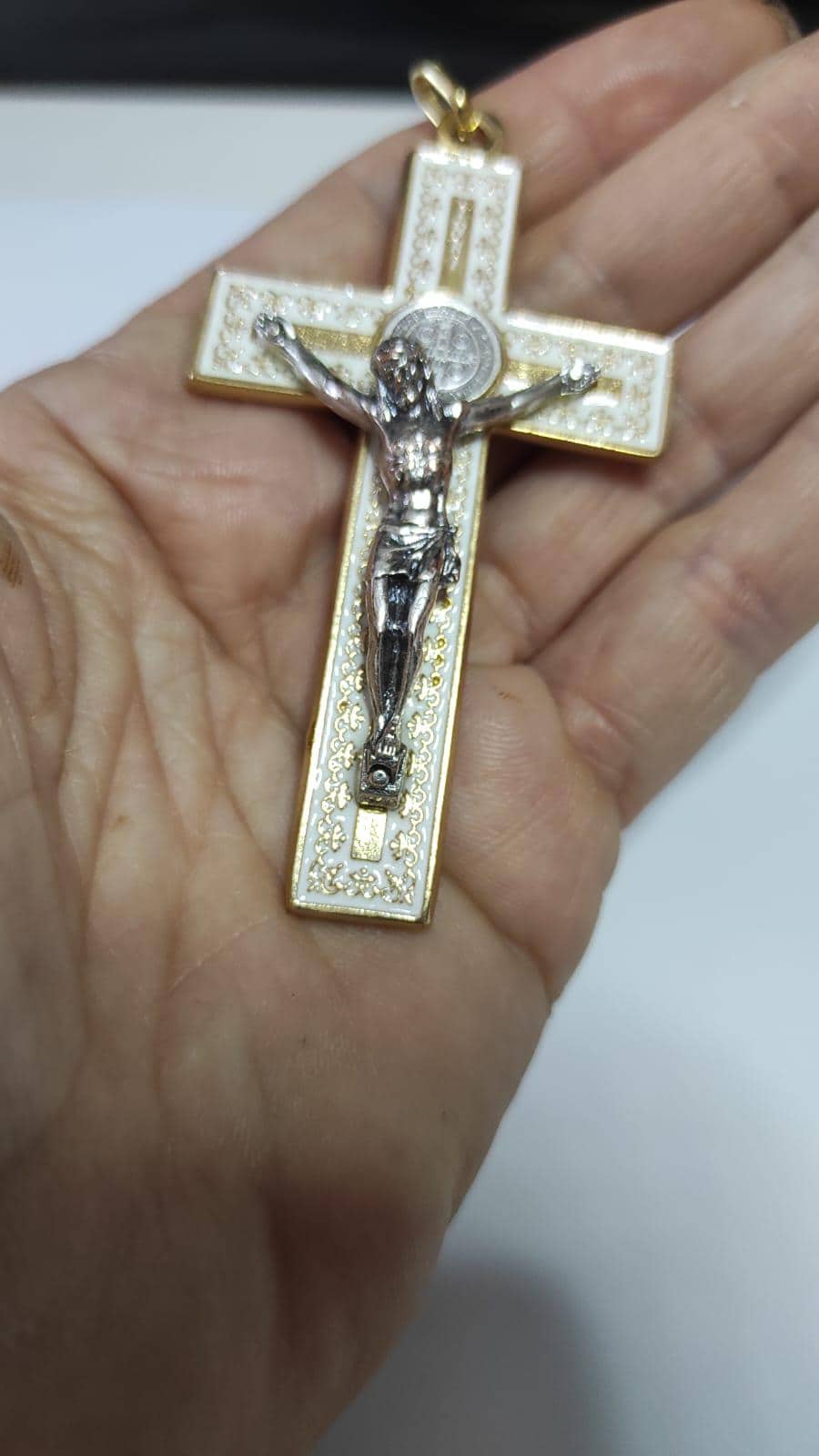 Saint Benedict Crucifix: Gold-Plated, Silver Christ, Italian Craft