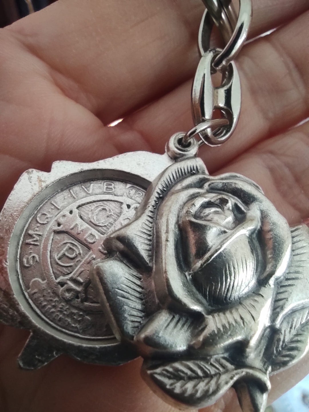 Sculpted Rose Key Ring: St Benedict Medal, Blessed by Pope Francis - Etsy