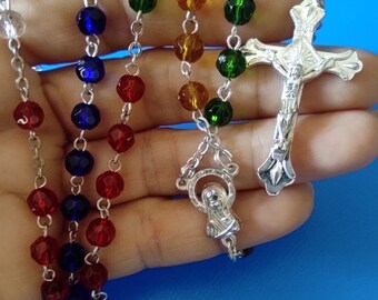 Rosary necklace of the Miraculous Madonna with multicolor beads - blessed - 46 cm - REF 2000