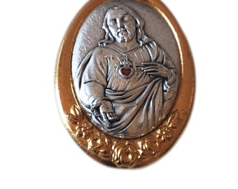 Double-sided oval key ring: on one side Jesus Christ, on the other the Madonna - Blessed