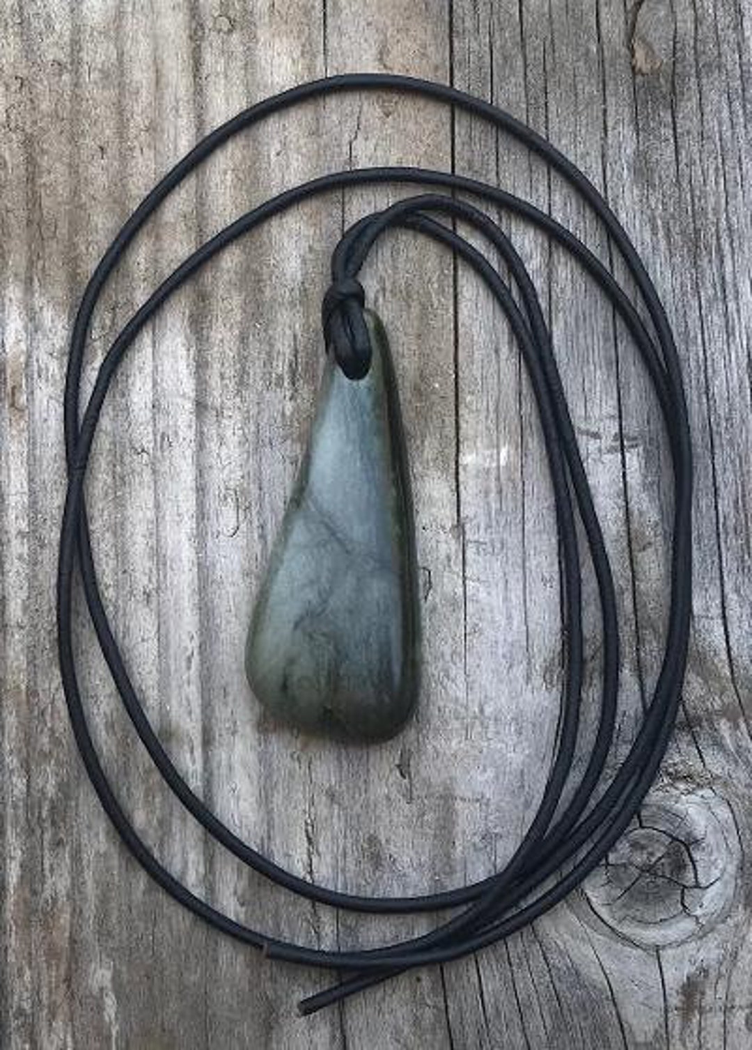Unknown Black and Grey Tumbled Stone Pendant on Long Black