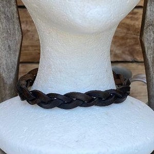 Vintage dark brown braided leather hippie / biker choker