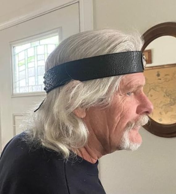 Large Beautiful Black Leather Biker/hippie Headband With