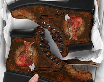 Boots Waffle Stompers Leather Boots Boho Chic Bohemian Hiking Boots Motorcycle Riding Boots Vegan Leather Animal Boots Fox Boots
