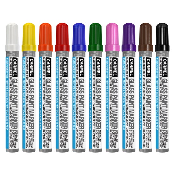 Carmel Glass Marker Medium Tip Pack of 10 assorted Colors, Removable Window  Marker, Washable Marker for Glass, Whiteboard & More 