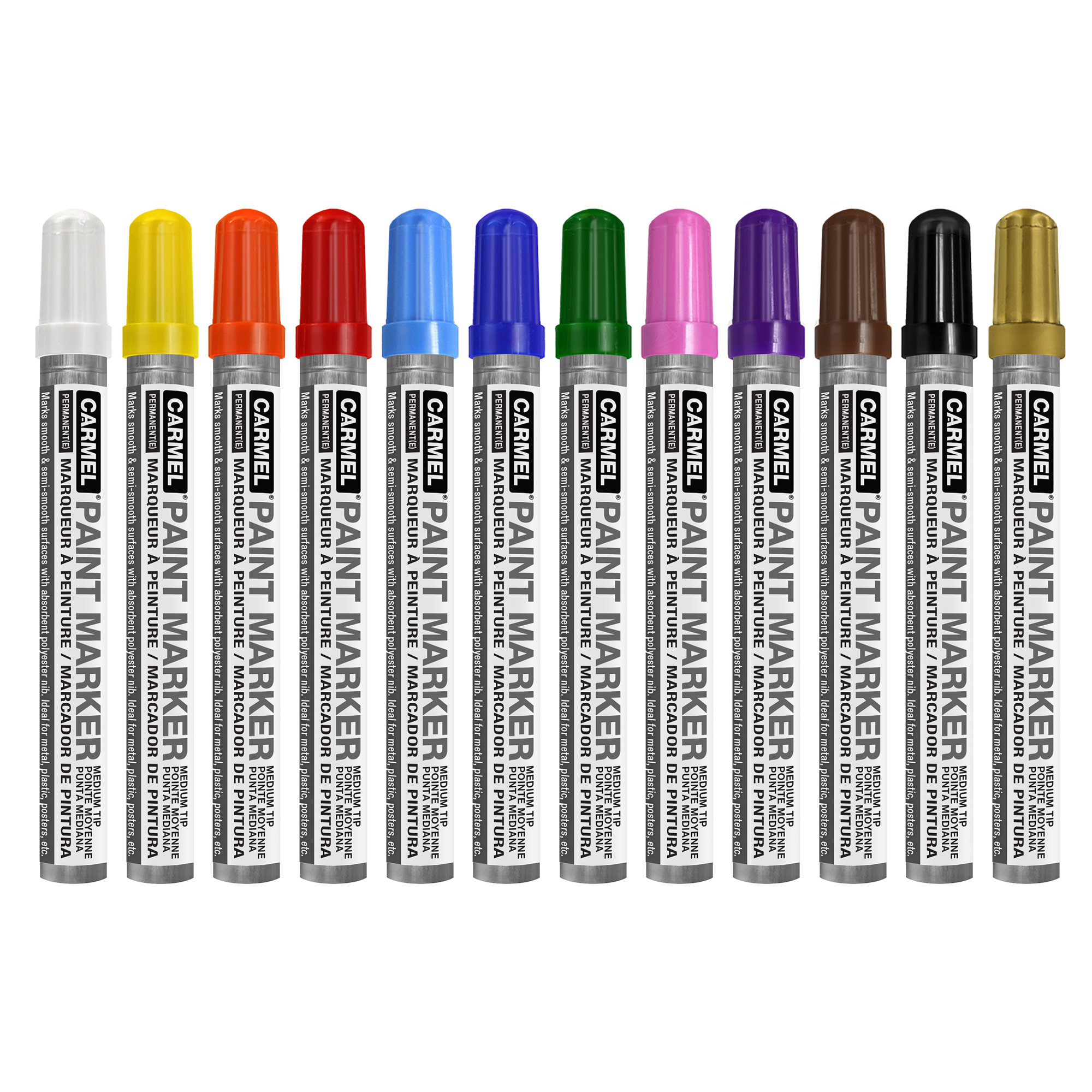 Carmel Paint Marker Medium Tip Pack of 12 assorted Colors, Multi