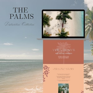 Tropical Wedding Website Template, Destination Beach Wedding, Editable Canva Invite (Digital Download)