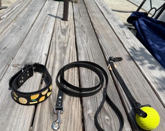 Premade - Lemon Print Collar/Leash/Ball Tug/ Wristlet Set