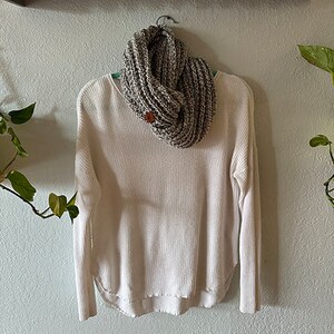 Gray and White Ribbed cowl