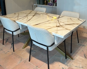 Unique Gold Marble Epoxy Dine Table, Premium Quality product from EU. Kitchen, Coffee, Office Table Handmade Custom Order Epoxy Resin Tables