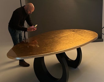 Exquisite Luxury Bespoke Dining Table, Gold Leafs 23.6 Carat, Unique Work of Art, Impeccable Craftmanship.