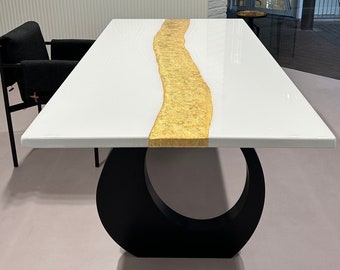 Mesa de comedor hecha a medida, Lucid Gold River, resina epoxi, todas las formas de tamaño de colores, entrega mundial