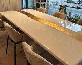 Bespoke 23.6 Carat River, Epoxy Resin Art Dining Table, Unique Design, Handmade, All Colors Possible