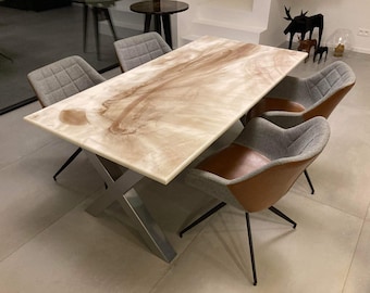 Table resinart marble look and chrome x legs