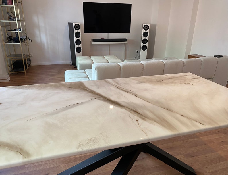 Resin Art Dining Table With Golden Highlights Etsy