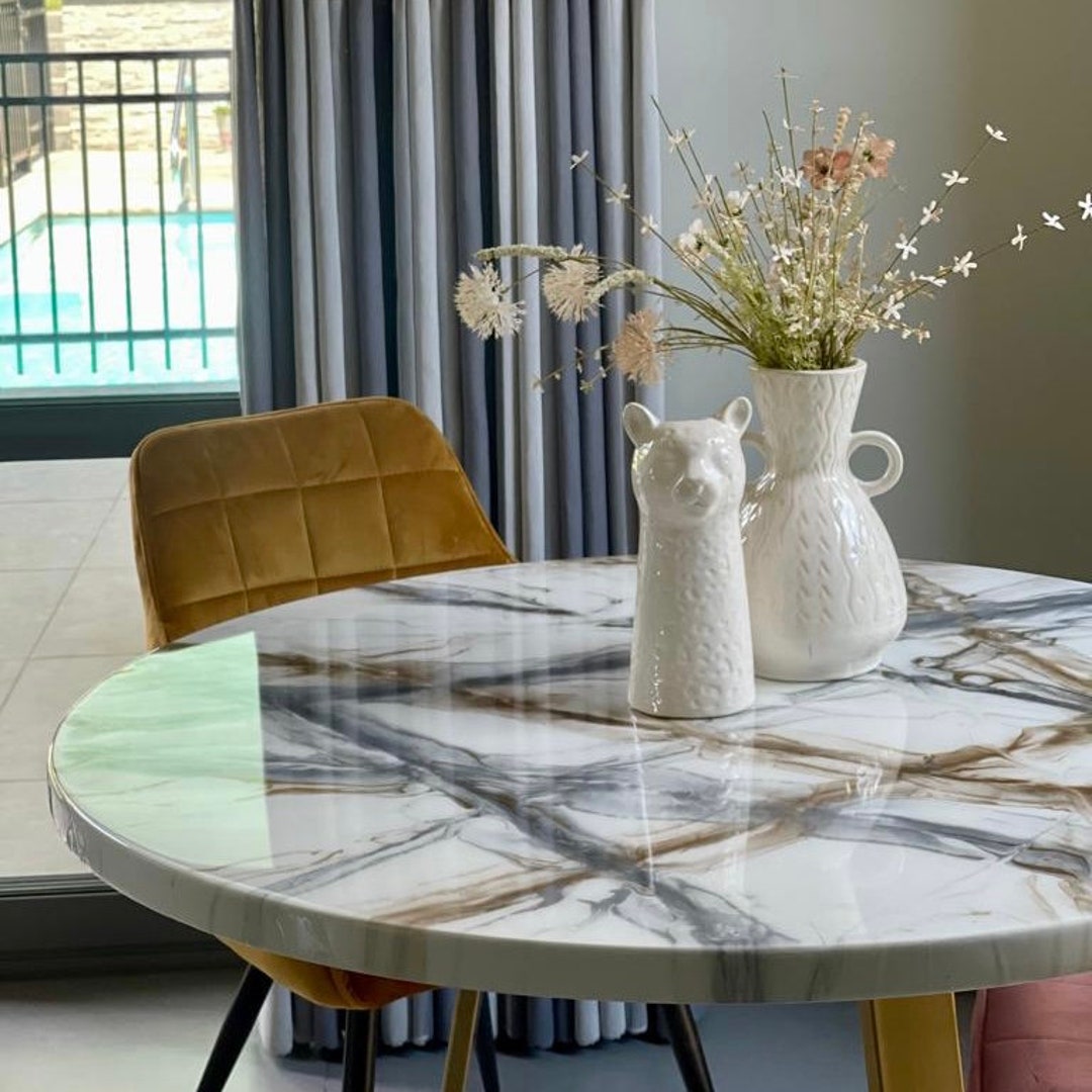 Dining Table Round, Handcrafted, Resin Art, Gold and Silver Marble ...