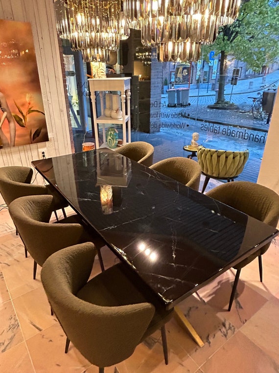 Bespoke Negro Marquina Style Dining Table Epoxy Resin Art Black Marble Design High Quality Handmade Safe Shipping Worldwide. Etsy