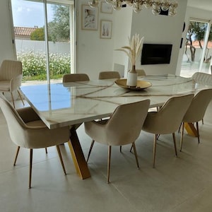 Bespoke dining table epoxy white and gold marble look