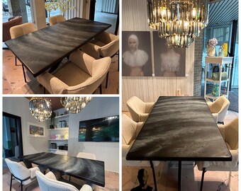 Custom Made Black and Grey Marble Design Dining Table, Completely Handmade, Each Creation is Unique, Safe Shipping Worldwide, High Quality