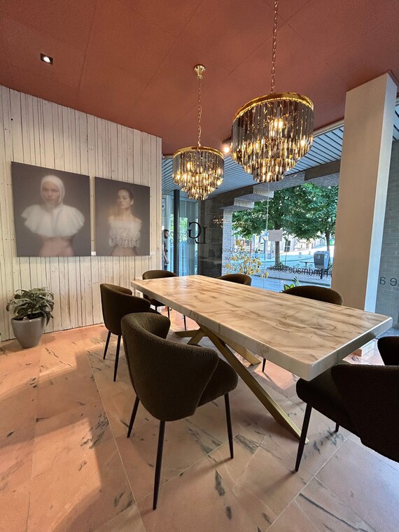 Extra Thickness Custom Made Dining Table Top. Unique White and Gold Faux Marble. Metal Spider Shape Legs. All Colours Size Shapes Possible Etsy UK