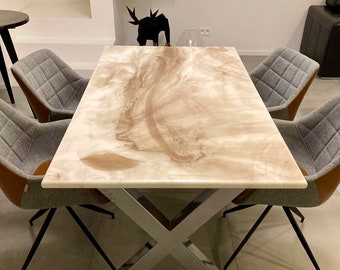 Table resin art faux marble chrome legs