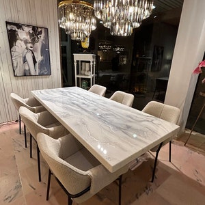 Bespoke Extra Thickness Silver and White Dining Table, Unique Resin Art, All Colours, Size, Shapes Possible afbeelding 7
