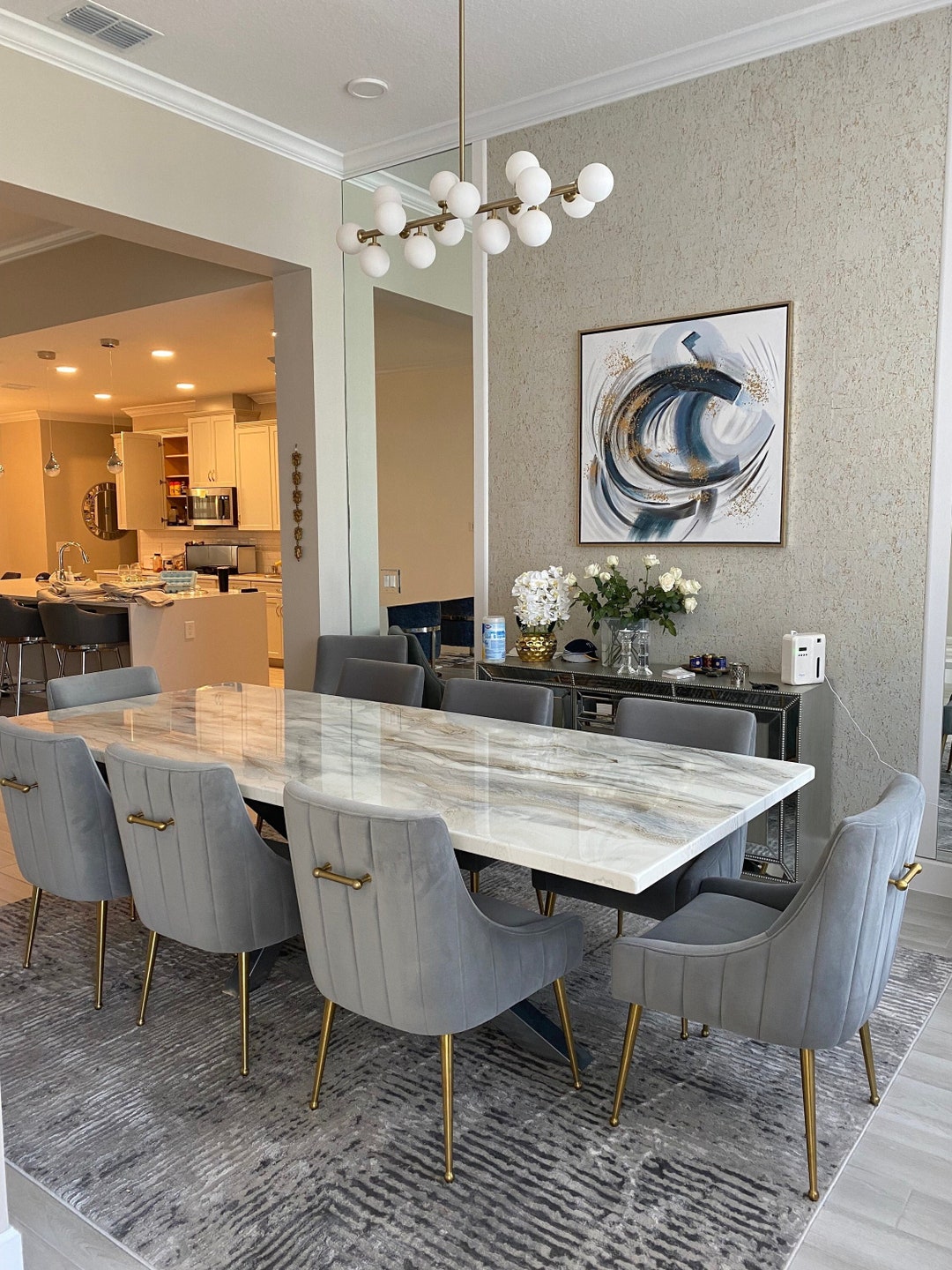 Made to Order Silver and Gold Dining Table, Epoxy Resin Pouring Art