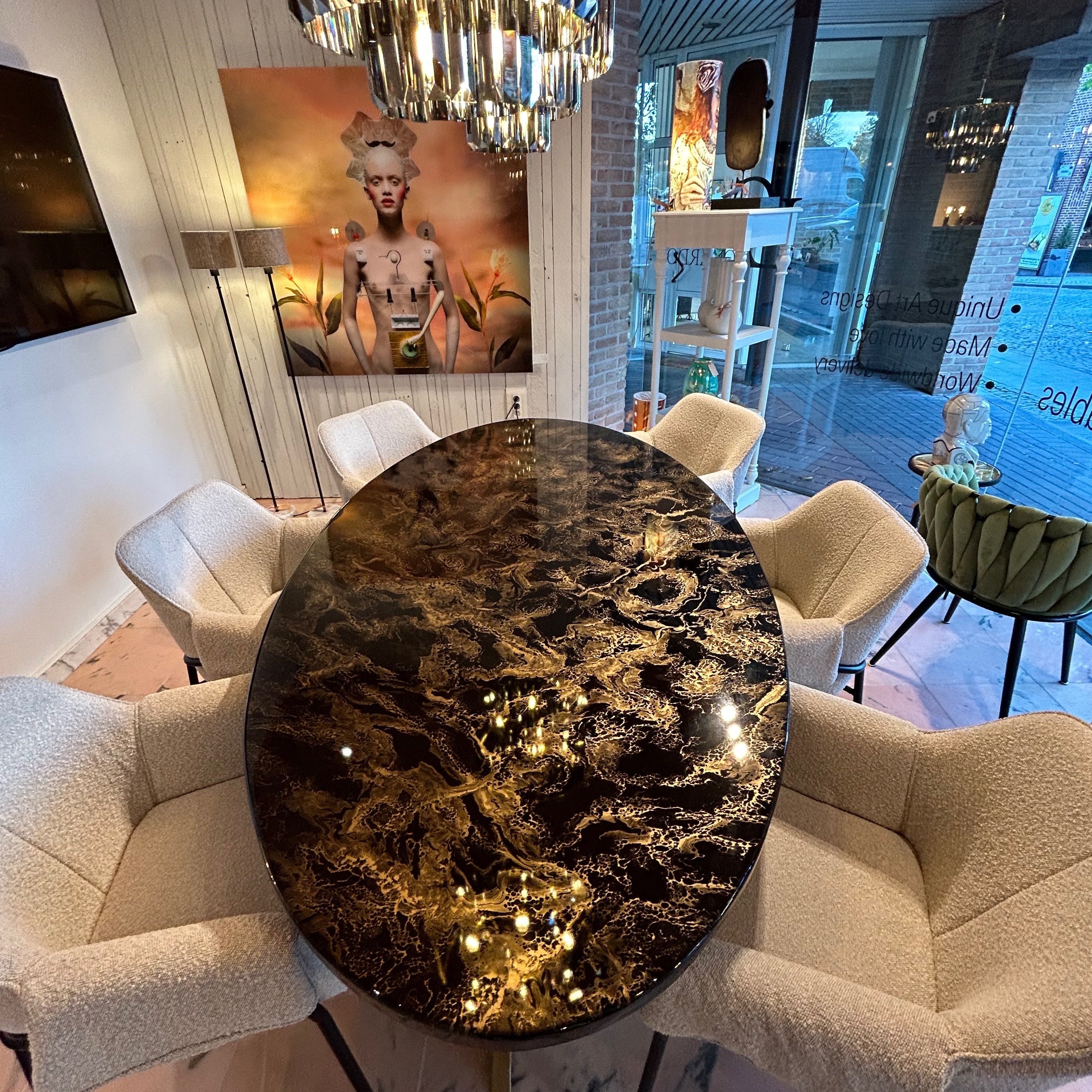 Black and gold marble dining table discount