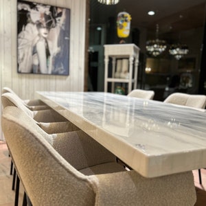 Bespoke Extra Thickness Silver and White Dining Table, Unique Resin Art, All Colours, Size, Shapes Possible afbeelding 3