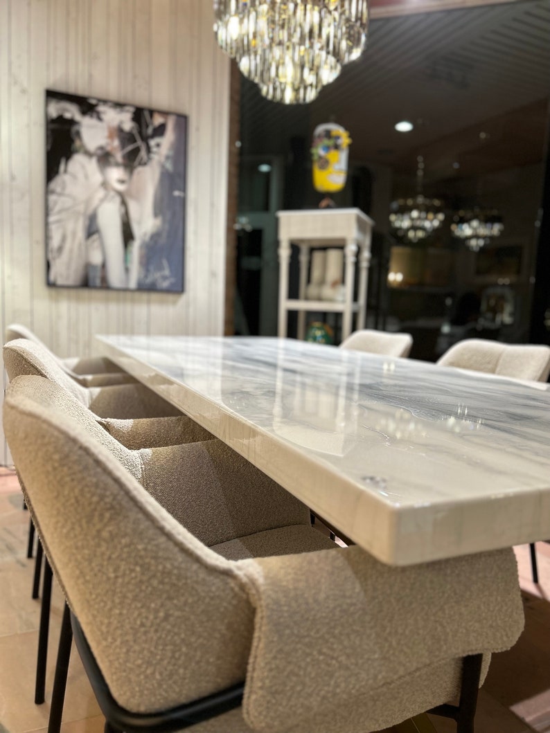 Bespoke Extra Thickness Silver and White Dining Table, Unique Resin Art, All Colours, Size, Shapes Possible afbeelding 3
