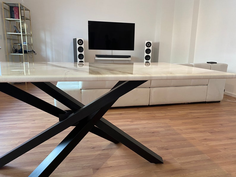 Resin Art Dining Table With Golden Highlights Etsy