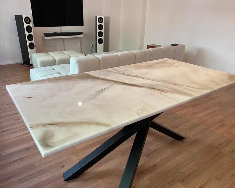 Resin Art Dining Table With Golden Highlights Etsy