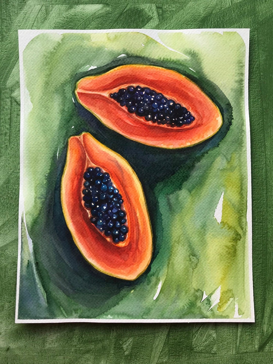 Papaya Watercolor Painting Exotic Fruit Original Art Tropical Papaya