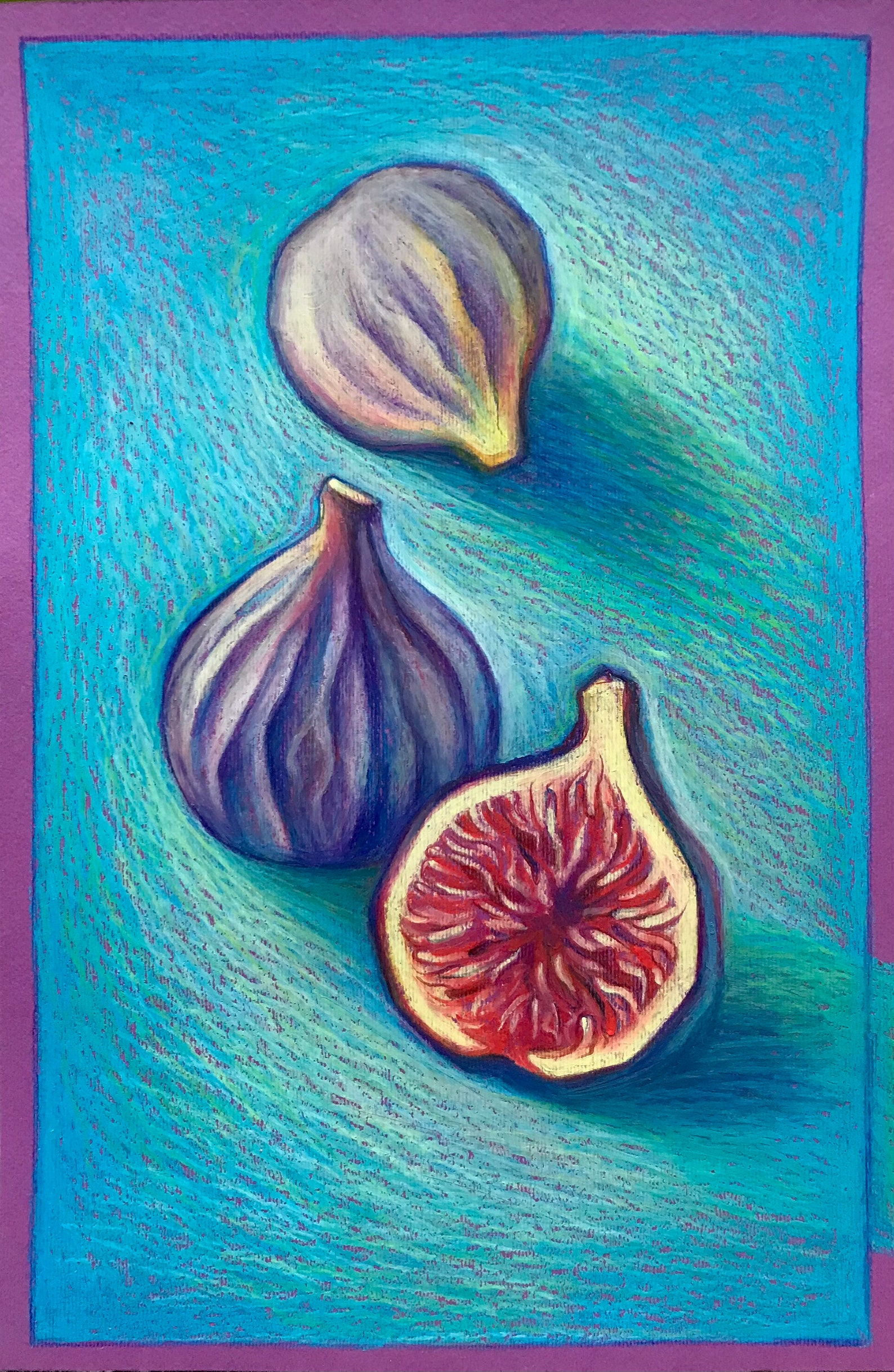 Fig Painting Original Artwork Oil Pastel Drawing 8x12 Bright Etsy