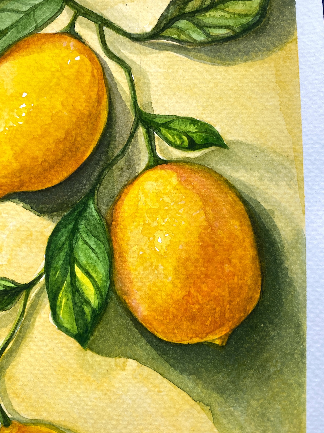 Lemon Painting Watercolor Drawing Lemon Branch Original Art - Etsy UK