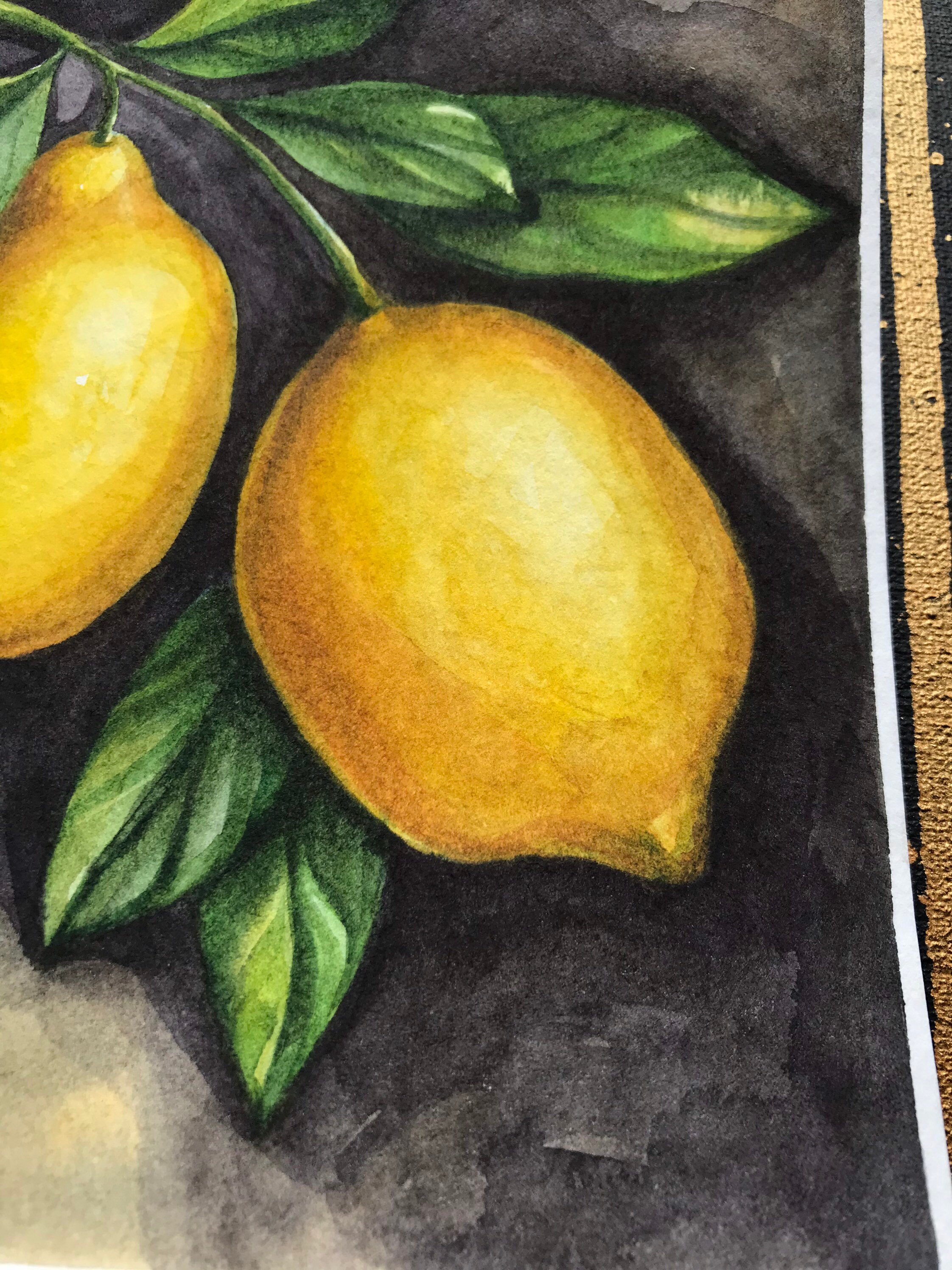 Lemon Branch Painting Original Watercolor Art Drawing 5x55 - Etsy