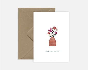 Carte Printemps coloré + enveloppe kraft