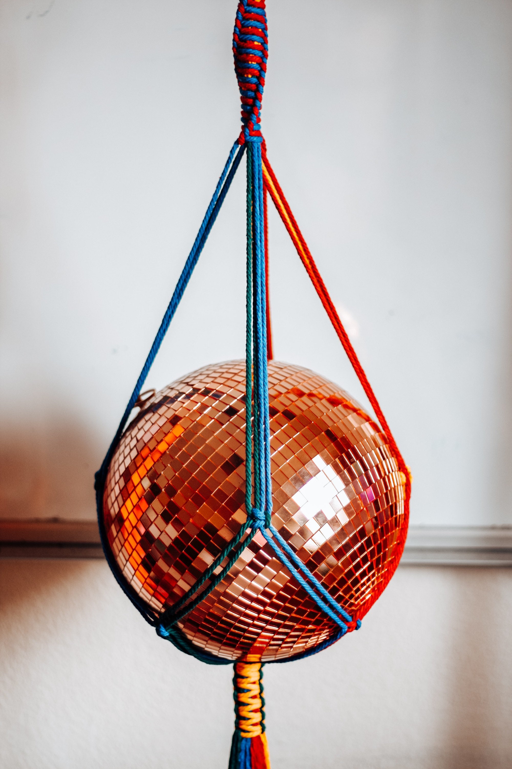 Macrame Disco Ball Holder the Retro Rainbow Disco Hammock Etsy