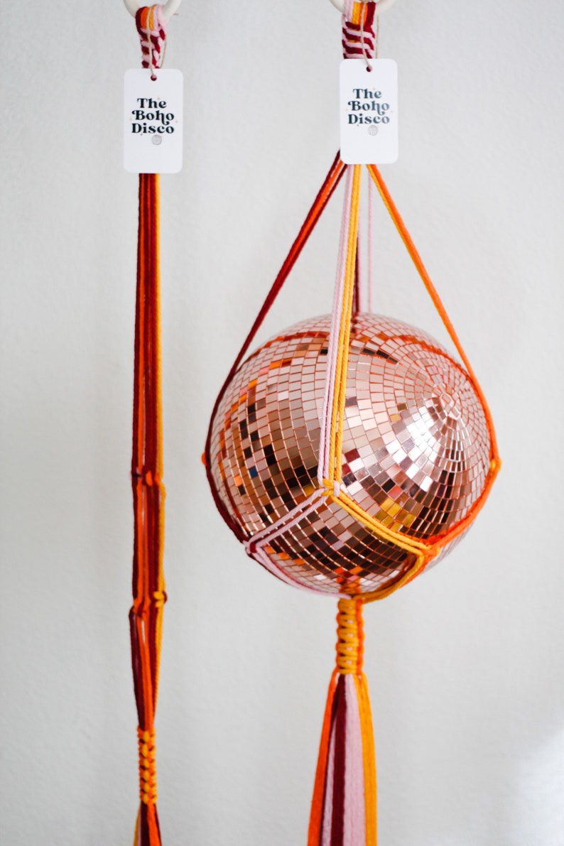 Macramé Disco Ball Holder the Groovy Rainbow Disco Hammock Etsy