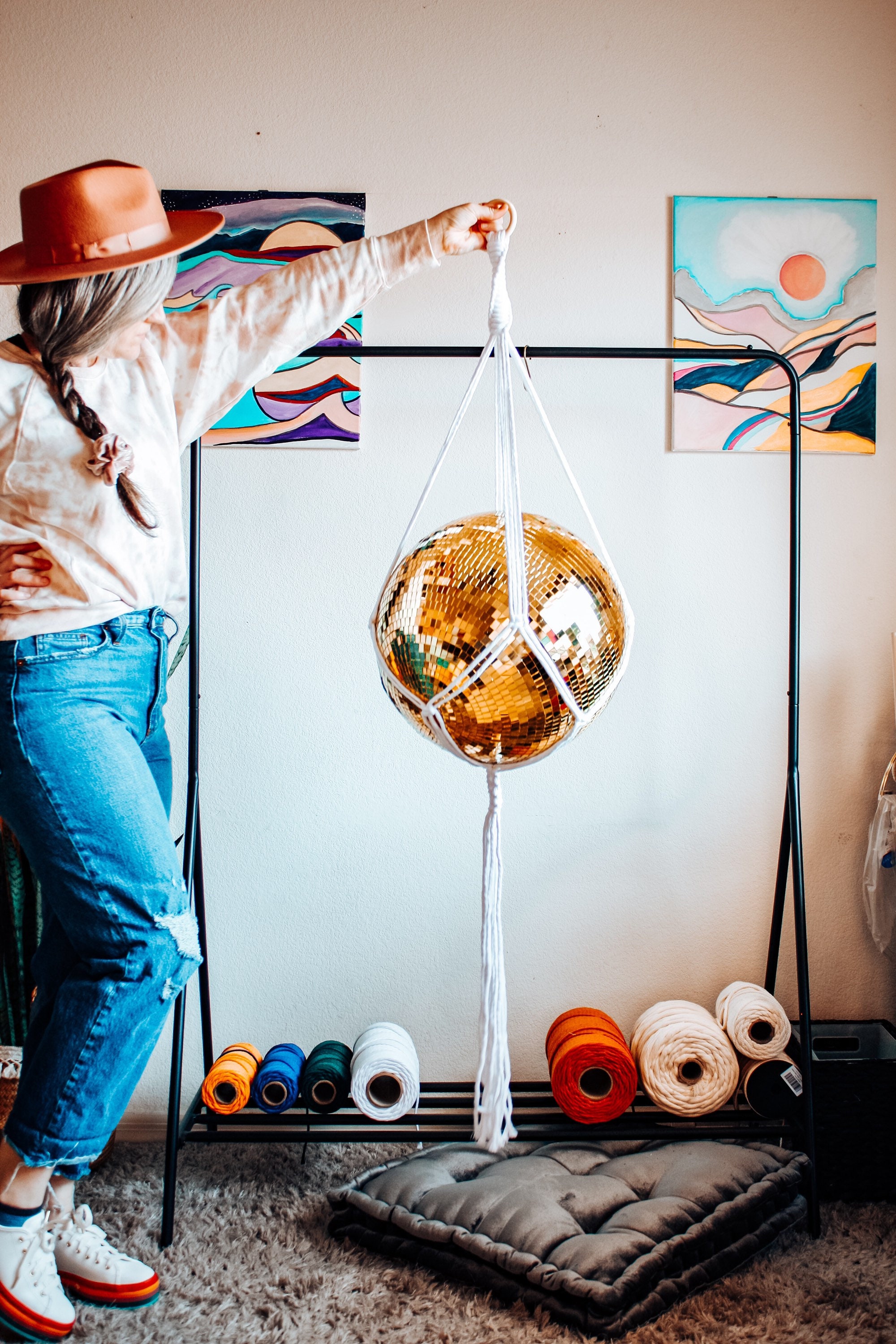 Macrame Disco Ball Holder the BIG Disco Made to Order Etsy