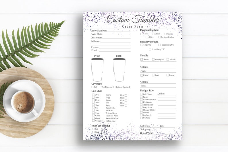 tumbler order form template diy order form 85x11