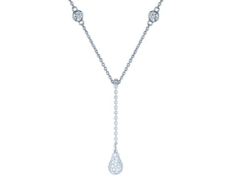 Collar de moissanita en forma de Y: colgante de lágrima de plata de ley 925