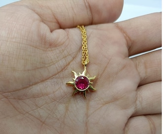 SUN NECKLACE Natural RUBY Birthstone Sterling Silver Sun Necklace, Birthstone Dainty Minimalist Necklaces,  All Gemstone/Birthstones Options