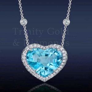 Topaz Heart Pendant Necklace: Sterling Silver Gemstone, Cubic Zirconia Halo
