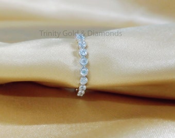 Bezel Set Moissanite Eternity Ring: Sterling Silver Stacking Wedding Band