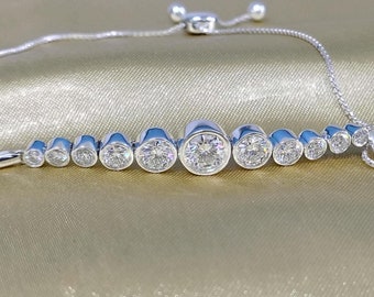 Bolo Bracelet For Women • 3.0Ct ROUND Cut Lab Grown Diamond Bezel Set Adjustable Bolo Bracelet• Anniversary/Christmas/Thanksgiving Gift •