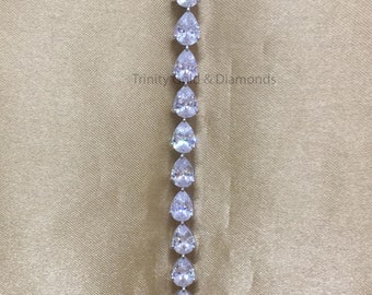 ペアシェイプカット ラボダイヤモンド テニスブレスレット ペアシェイプダイヤモンドテニスブレスレット、重ね付けできるティア