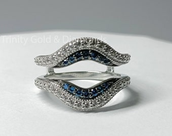 Moissanite Ring Guard: Sterling Silver Blue Sapphire Wedding Enhancer