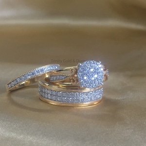 Trio Bridal Set Engagement Ring Set of 3 Rings Wedding Trio Set Couple Bands Perfect Anniversary Gift for Him and Her Moissanite Set Etsy
