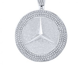 MERCEDES BENZ Emblem Necklace LARGE 1 1/2" silver logo pendant auto bling z7qq 